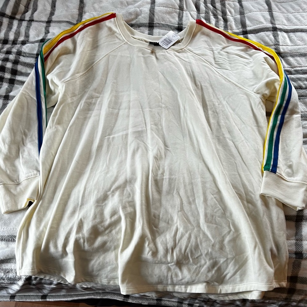 Torrid Fleece Tunic Sweatshirt Rainbow/ Ivory NWT Sz 3